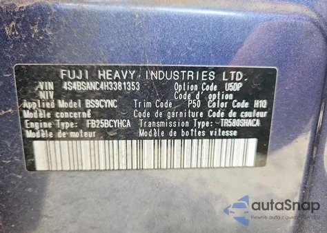 2017 Subaru Outback 2.5I Limited z USA, uszkodzony, nr VIN 4S4BSANC4H3381353